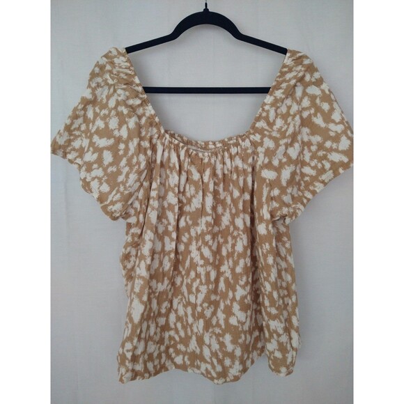 Joyspun Gauze Top XL 16-18 100% Cotton brown tan Cheetah smocking flowy light - Picture 2 of 8